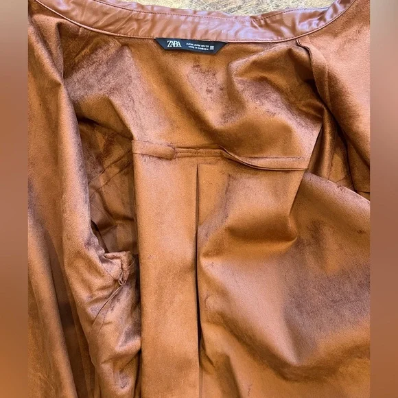 Zara Carmel brown faux leather shirt long sleeved M - Picture 3 of 5